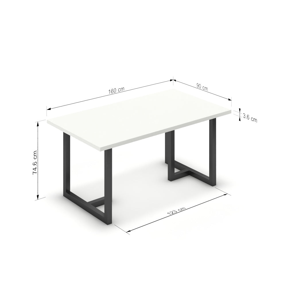 Étkezőasztal - Asara fekete lábbal - Alpesi fehér, méret: 160x90