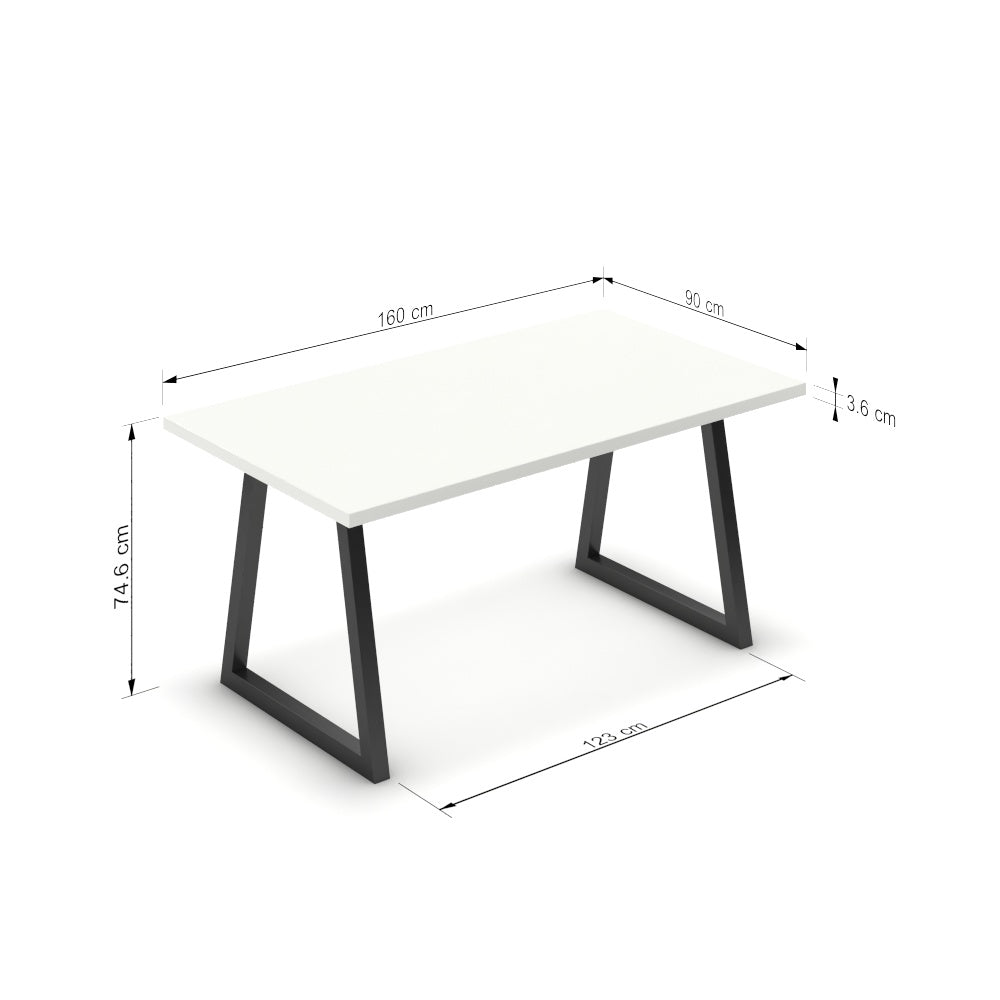 Étkezőasztal - Bala fekete lábbal - Alpesi fehér, méret: 160x90