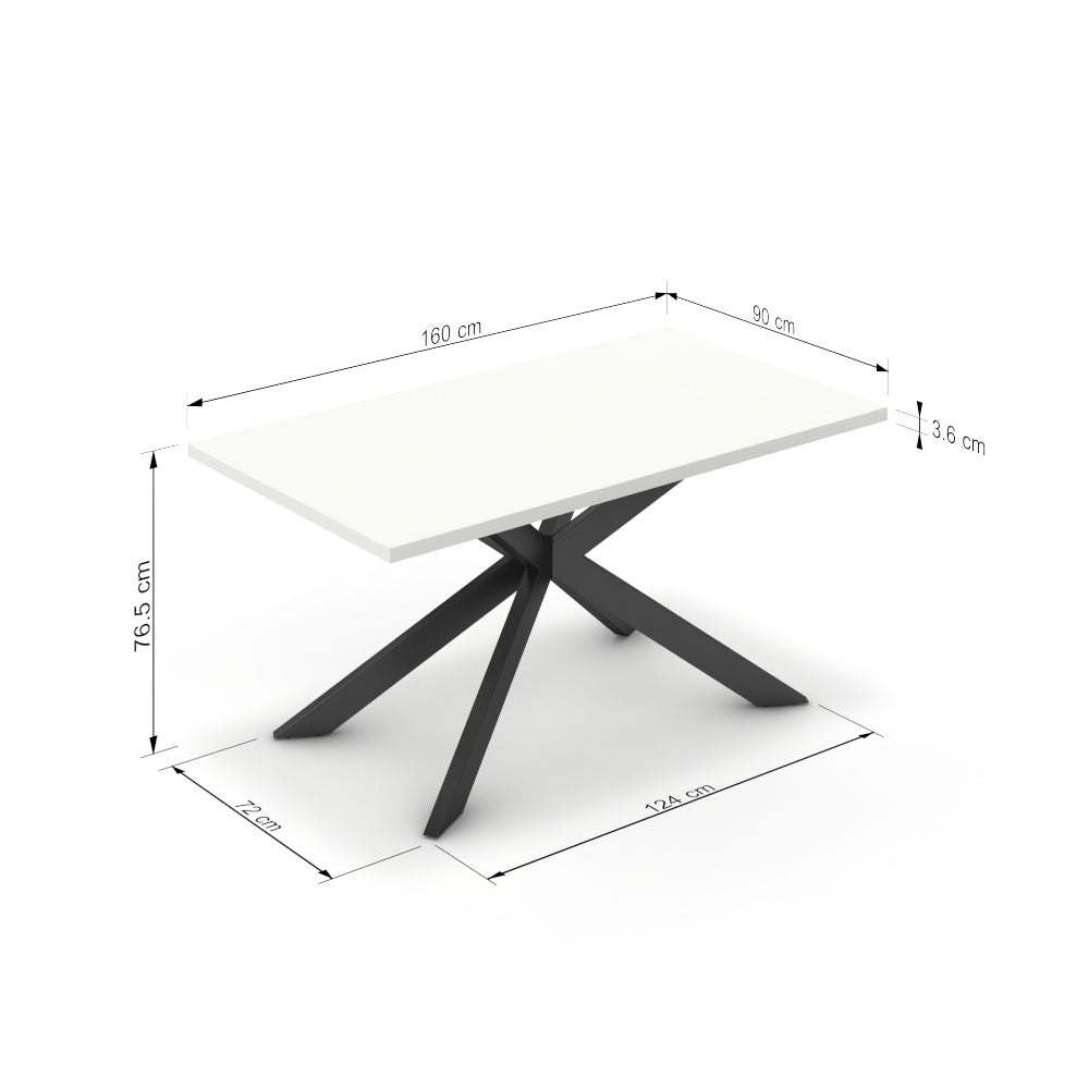 Étkezőasztal - Jama fekete lábbal - Alpesi fehér, méret: 160x90