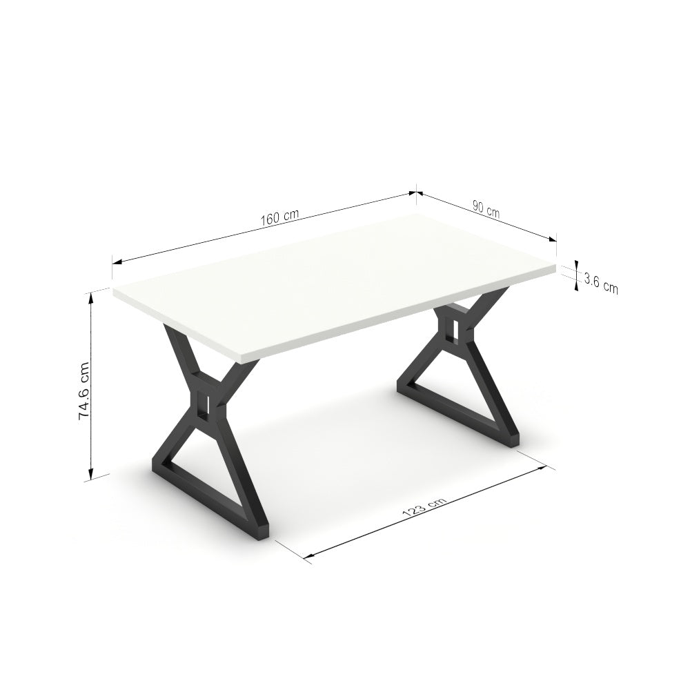 Étkezőasztal - Mandira fekete lábbal - Alpesi fehér, méret: 160x90