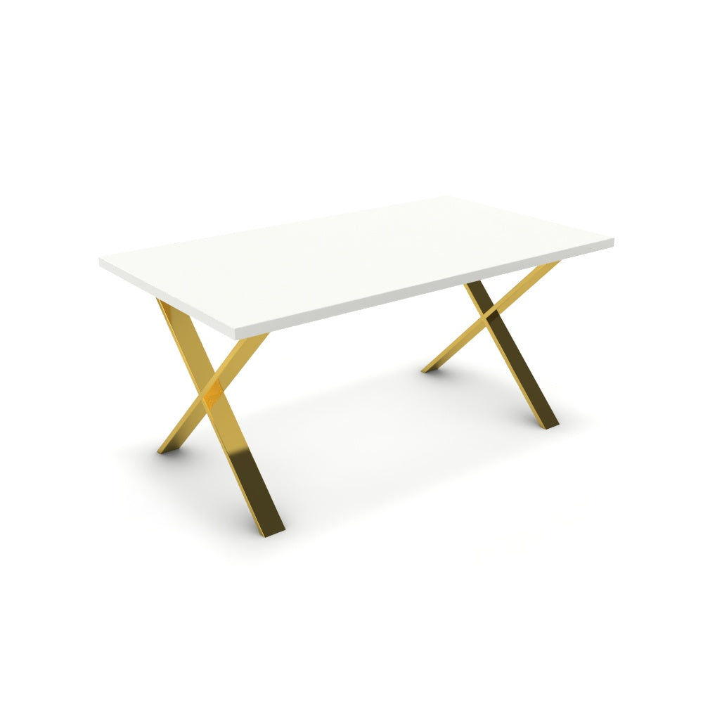 Étkezőasztal - Préma arany lábbal - Alpesi fehér, méret: 160x90