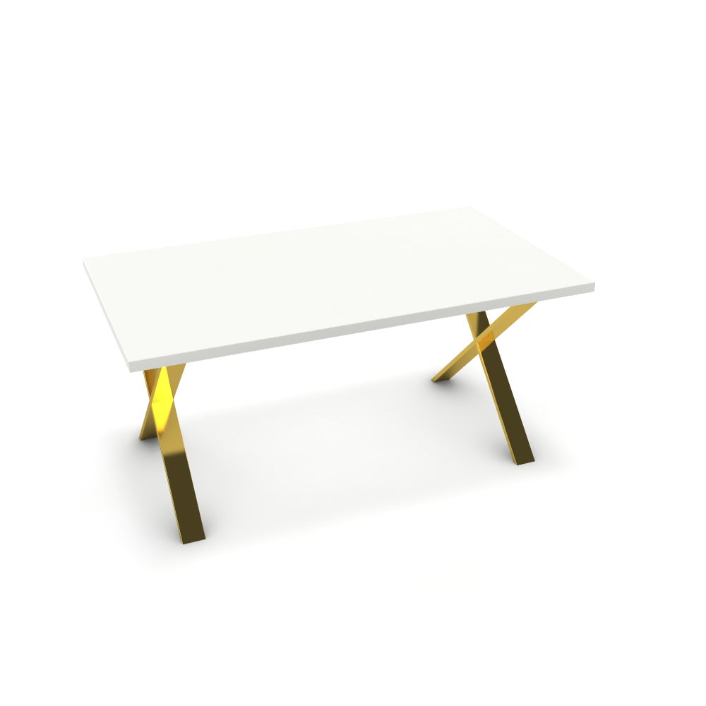 Étkezőasztal - Préma arany lábbal - Alpesi fehér, méret: 160x90