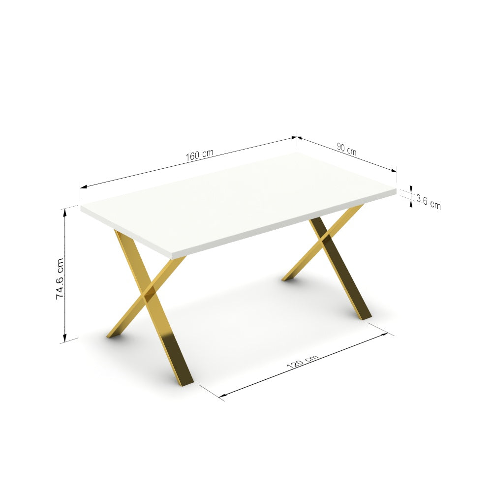 Étkezőasztal - Préma arany lábbal - Alpesi fehér, méret: 160x90
