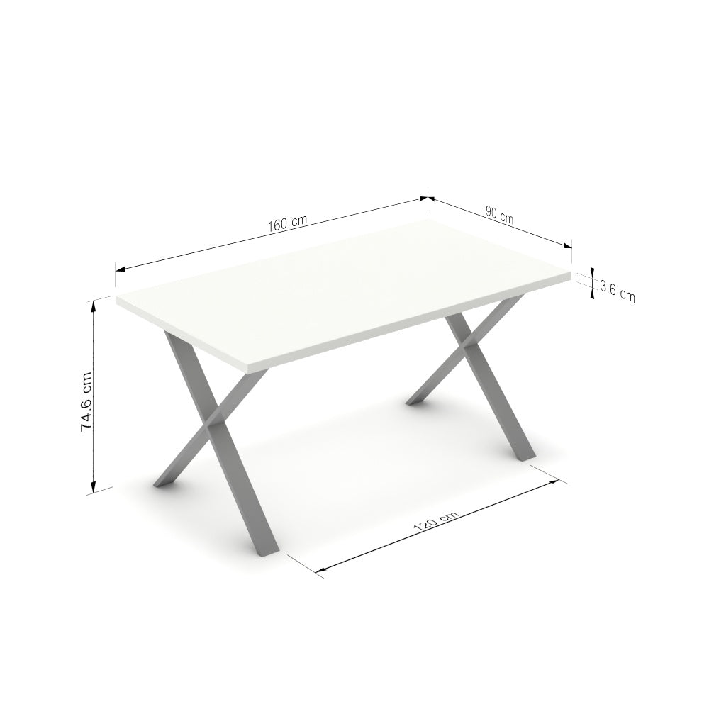 Étkezőasztal - Préma festett ezüst lábbal - Alpesi fehér, méret: 160x90