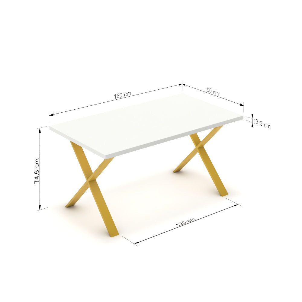 Étkezőasztal - Préma festett arany lábbal - Alpesi fehér, méret: 160x90