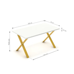 Étkezőasztal - Préma festett arany lábbal - Alpesi fehér, méret: 160x90
