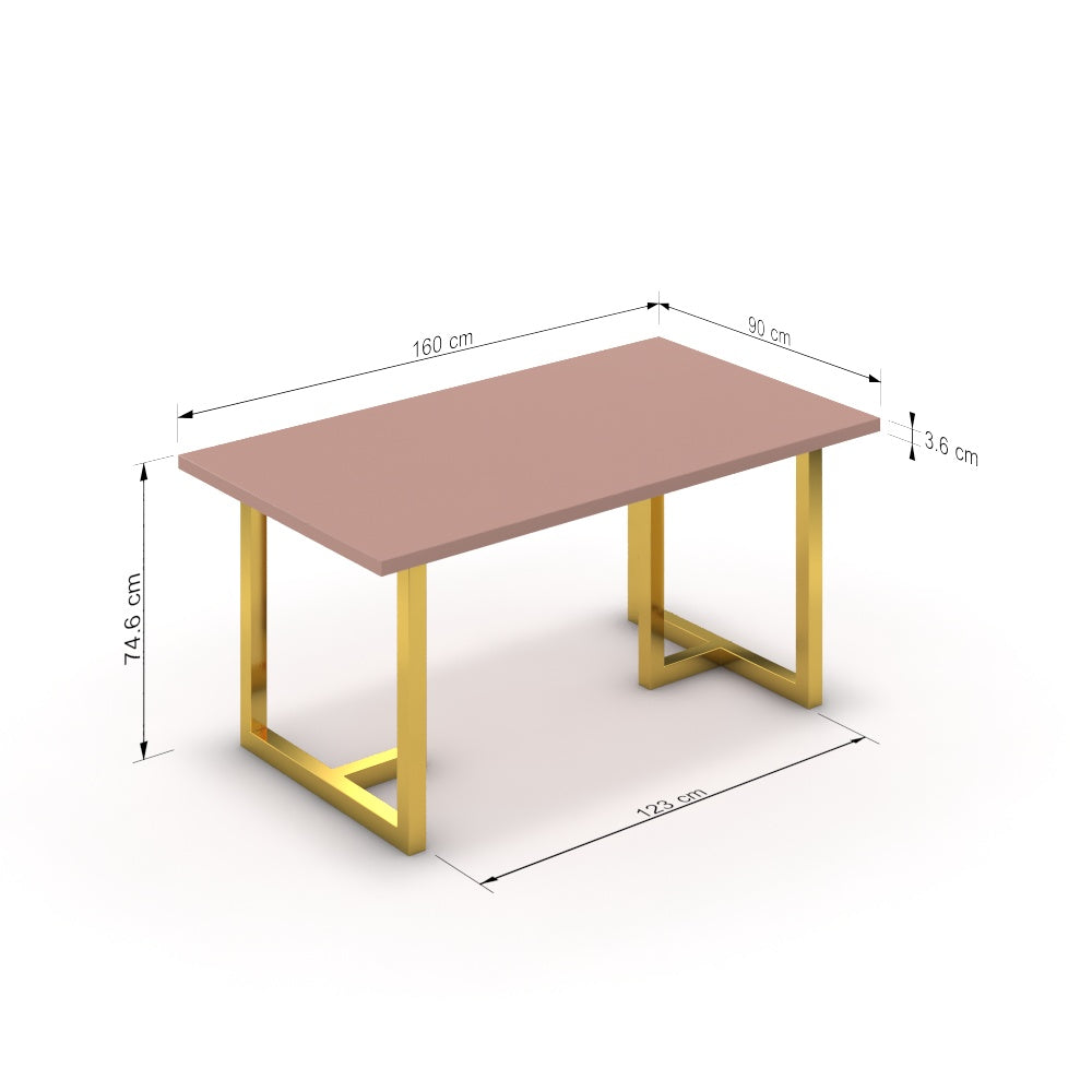 Étkezőasztal - Asara arany lábbal - Antik rózsaszín, méret: 160x90