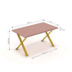 Étkezőasztal - Préma festett arany lábbal - Antik rózsaszín, méret: 160x90
