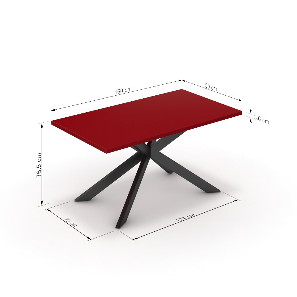 Étkezőasztal - Jama fekete lábbal - Chilli piros, méret: 160x90