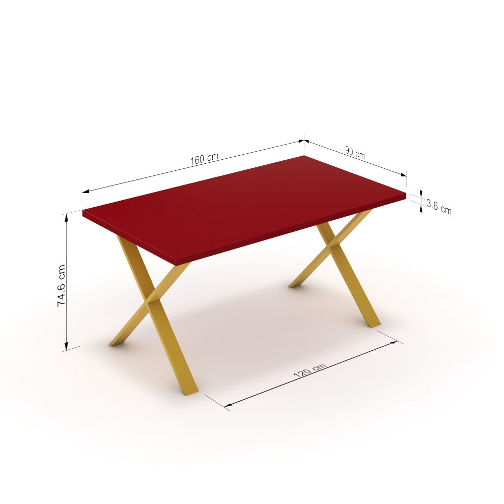 Étkezőasztal - Préma festett arany lábbal - Chilli piros, méret: 160x90