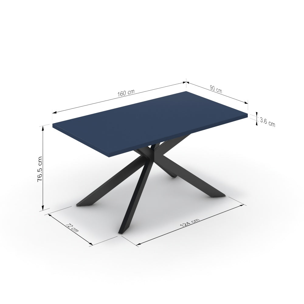 Étkezőasztal - Jama fekete lábbal - Tiroli kék, méret: 160x90