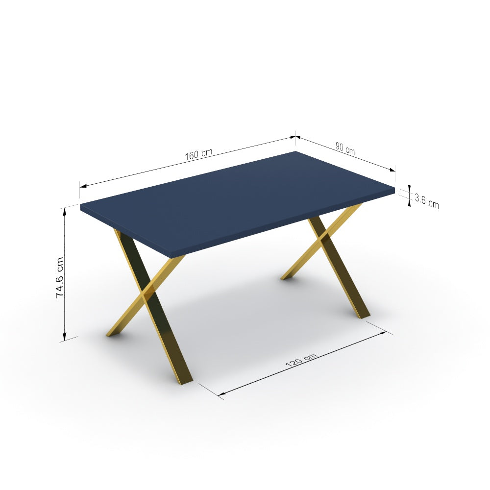 Étkezőasztal - Préma arany lábbal - Tiroli kék, méret: 160x90