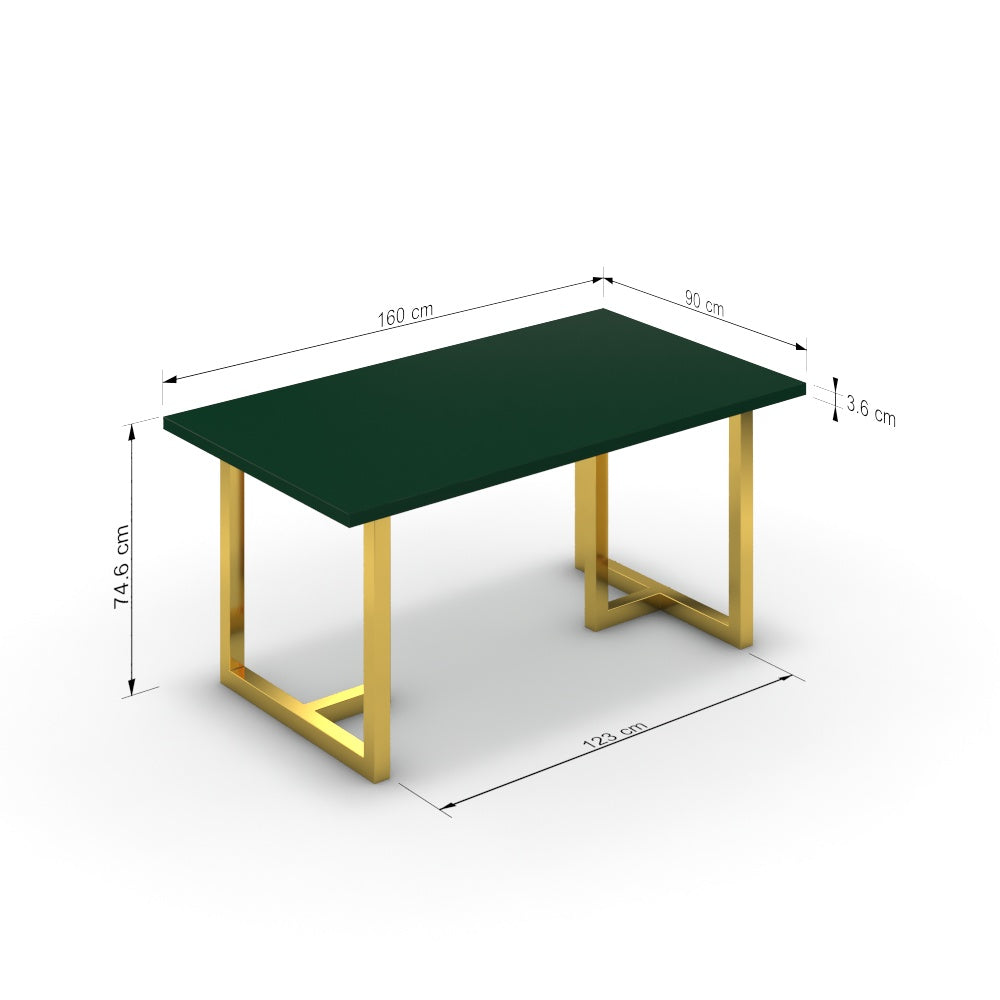 Étkezőasztal - Asara arany lábbal - Forest zöld, méret: 160x90