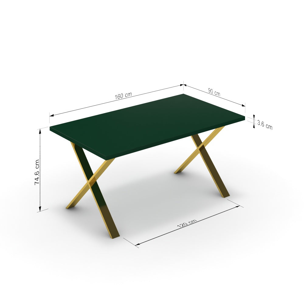 Étkezőasztal - Préma arany lábbal - Forest zöld, méret: 160x90