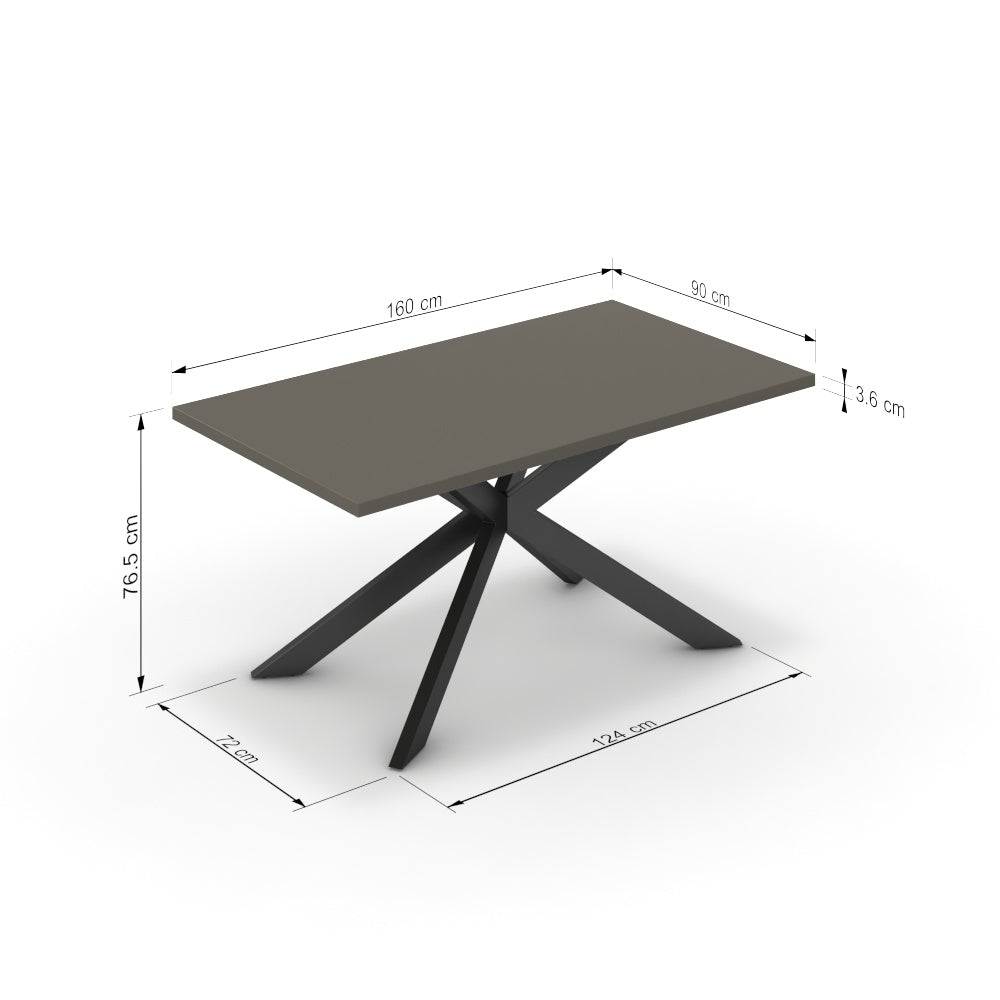 Étkezőasztal - Jama fekete lábbal - Fosszil szürke, méret: 160x90