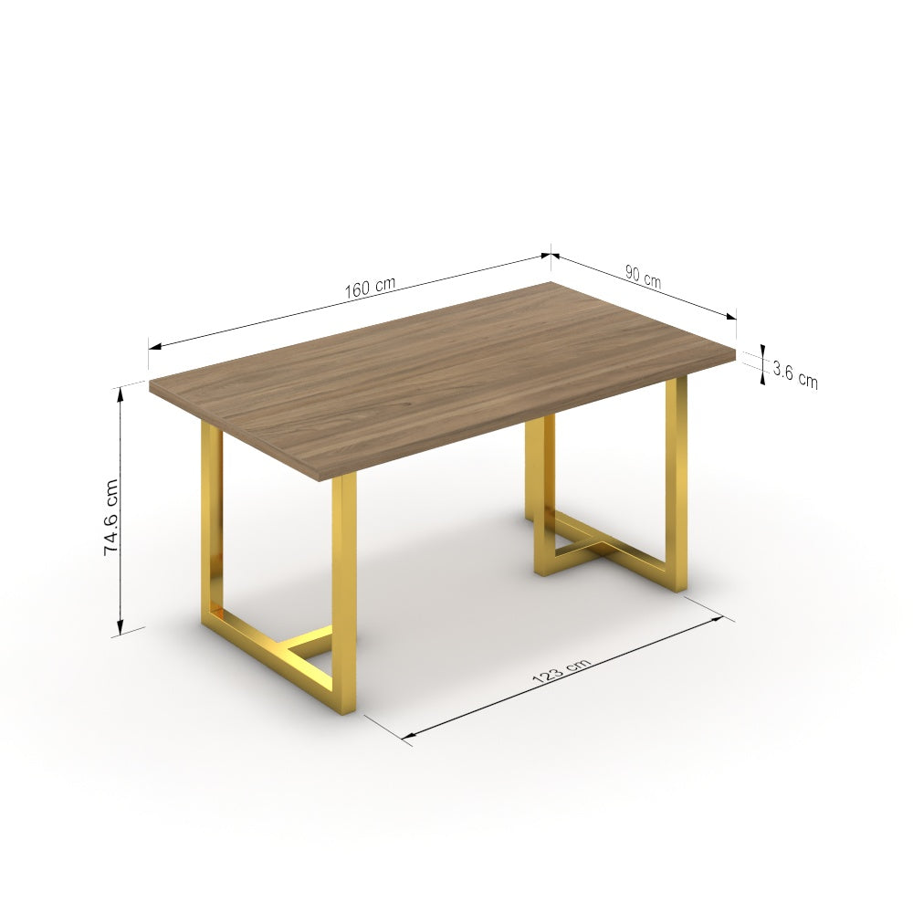 Étkezőasztal - Asara arany lábbal - Világos rauna szil, méret: 160x90