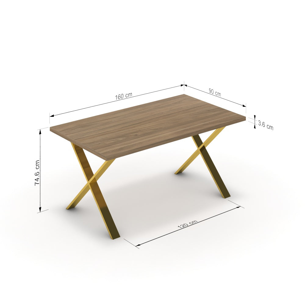 Étkezőasztal - Préma arany lábbal - Világos rauna szil, méret: 160x90