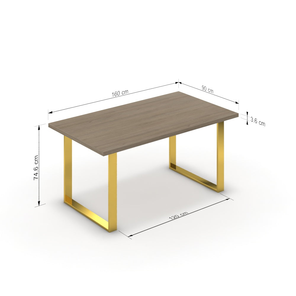 Étkezőasztal - Antara arany lábbal - Szürke Vicenza tölgy, méret: 160x90