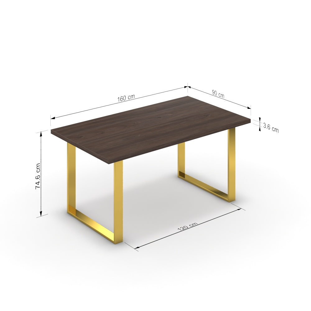 Étkezőasztal - Antara arany lábbal - Sötét rauna szil, méret: 160x90