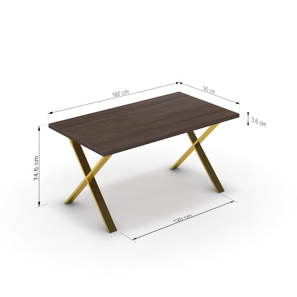 Étkezőasztal - Préma arany lábbal - Sötét rauna szil, méret: 160x90
