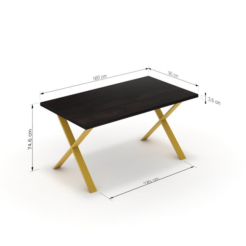 Étkezőasztal - Préma festett arany lábbal - Füstölt dió, méret: 160x90
