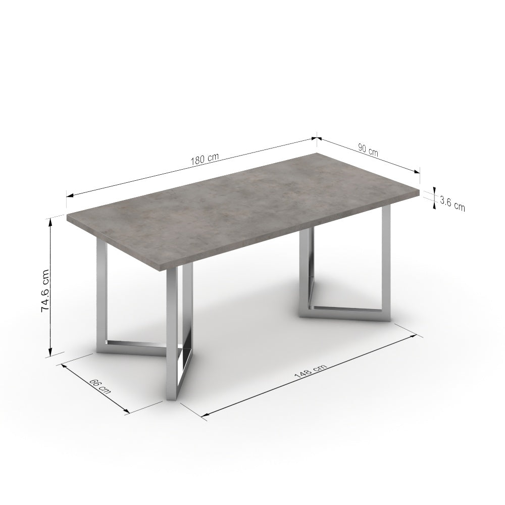 Étkezőasztal - Indra króm lábbal - Vil.szürke Chicago beton, méret: 180x90