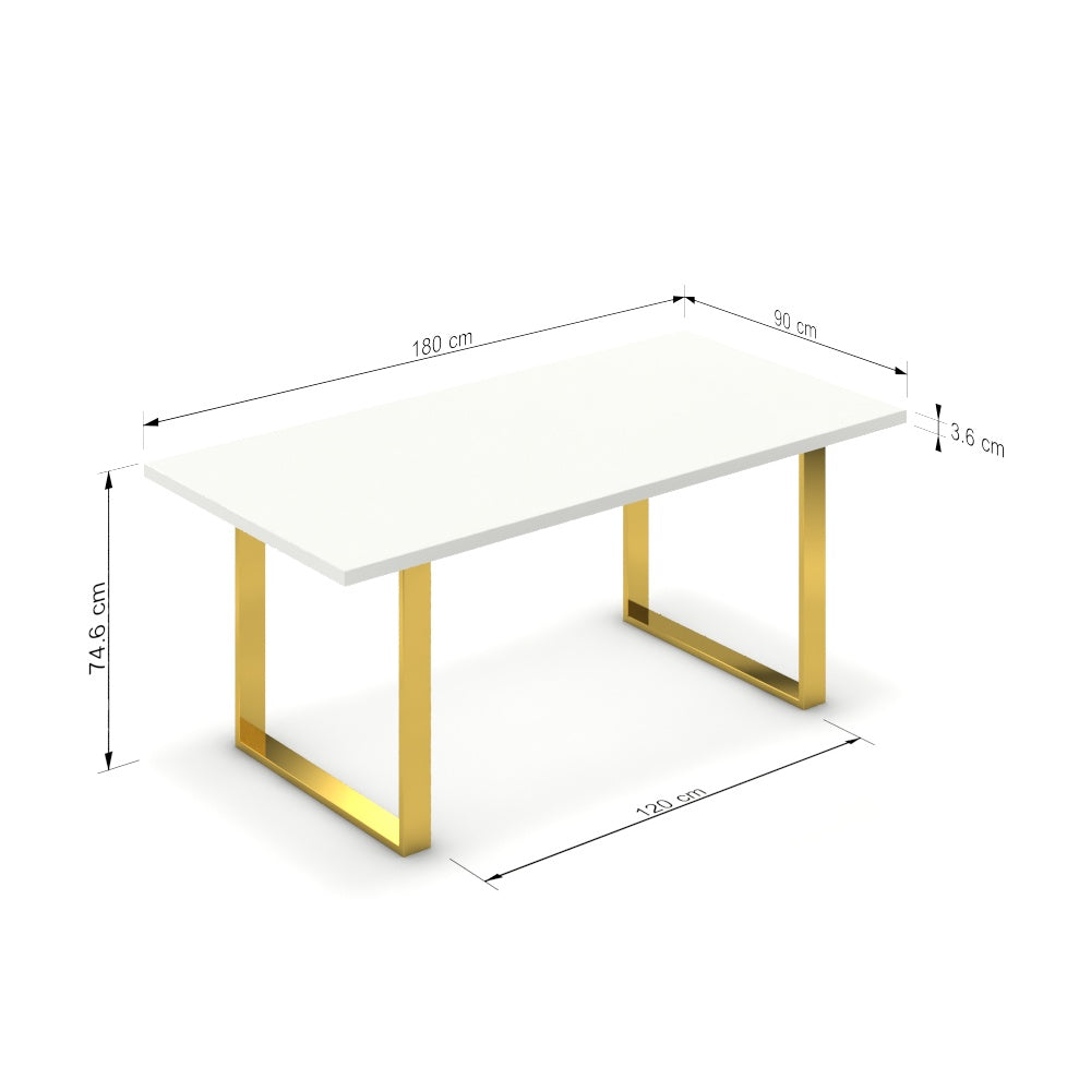 Étkezőasztal - Antara arany lábbal - Alpesi fehér, méret: 180x90