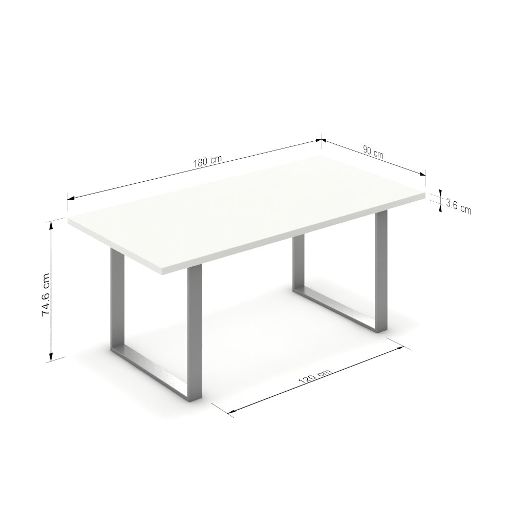 Étkezőasztal - Antara festett ezüst lábbal - Alpesi fehér, méret: 180x90