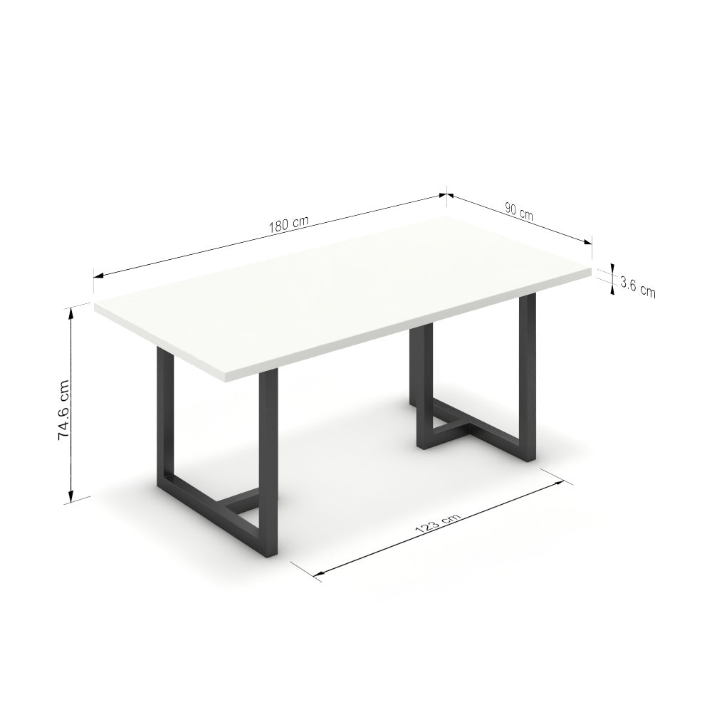 Étkezőasztal - Asara fekete lábbal - Alpesi fehér, méret: 180x90
