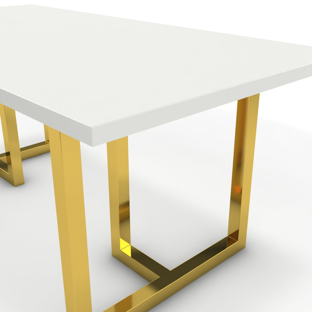 Étkezőasztal - Asara arany lábbal - Alpesi fehér, méret: 180x90