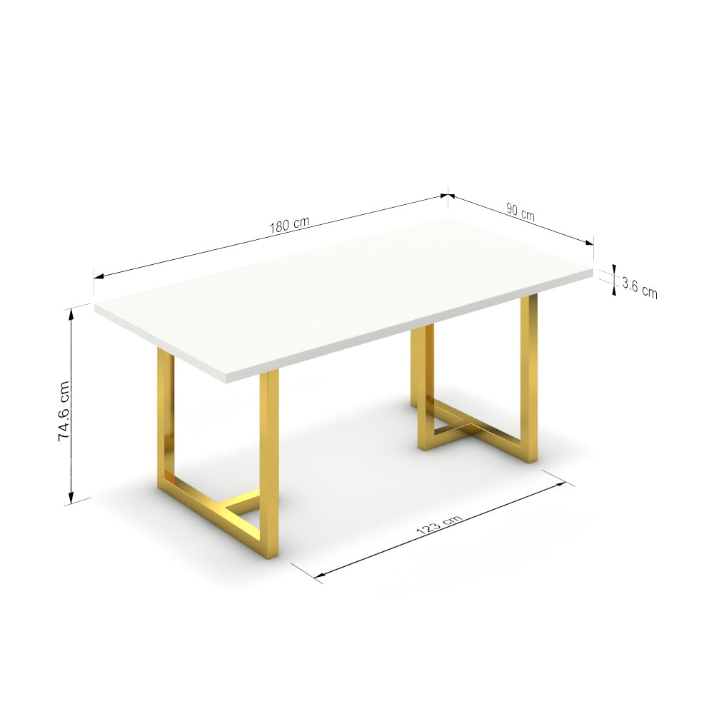 Étkezőasztal - Asara arany lábbal - Alpesi fehér, méret: 180x90