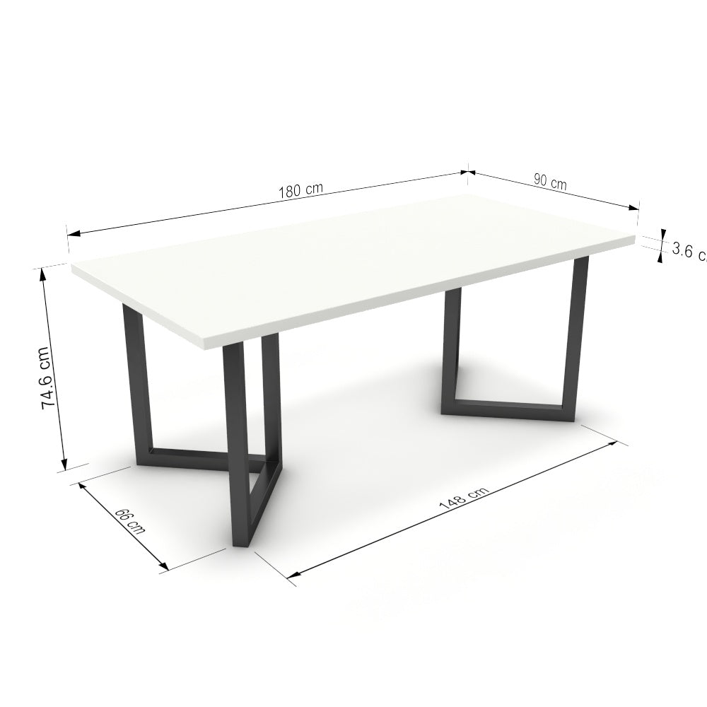 Étkezőasztal - Indra fekete lábbal - Alpesi fehér, méret: 180x90