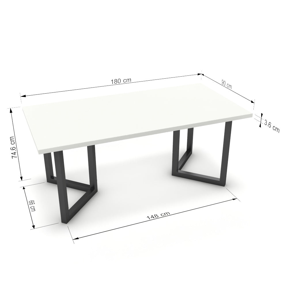 Étkezőasztal - Indra fekete lábbal - Alpesi fehér, méret: 180x90