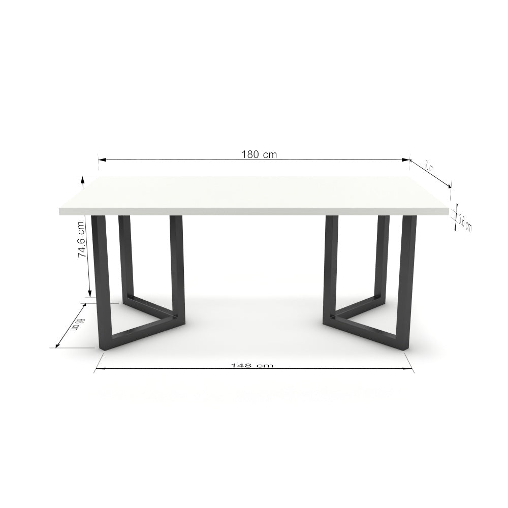 Étkezőasztal - Indra fekete lábbal - Alpesi fehér, méret: 180x90
