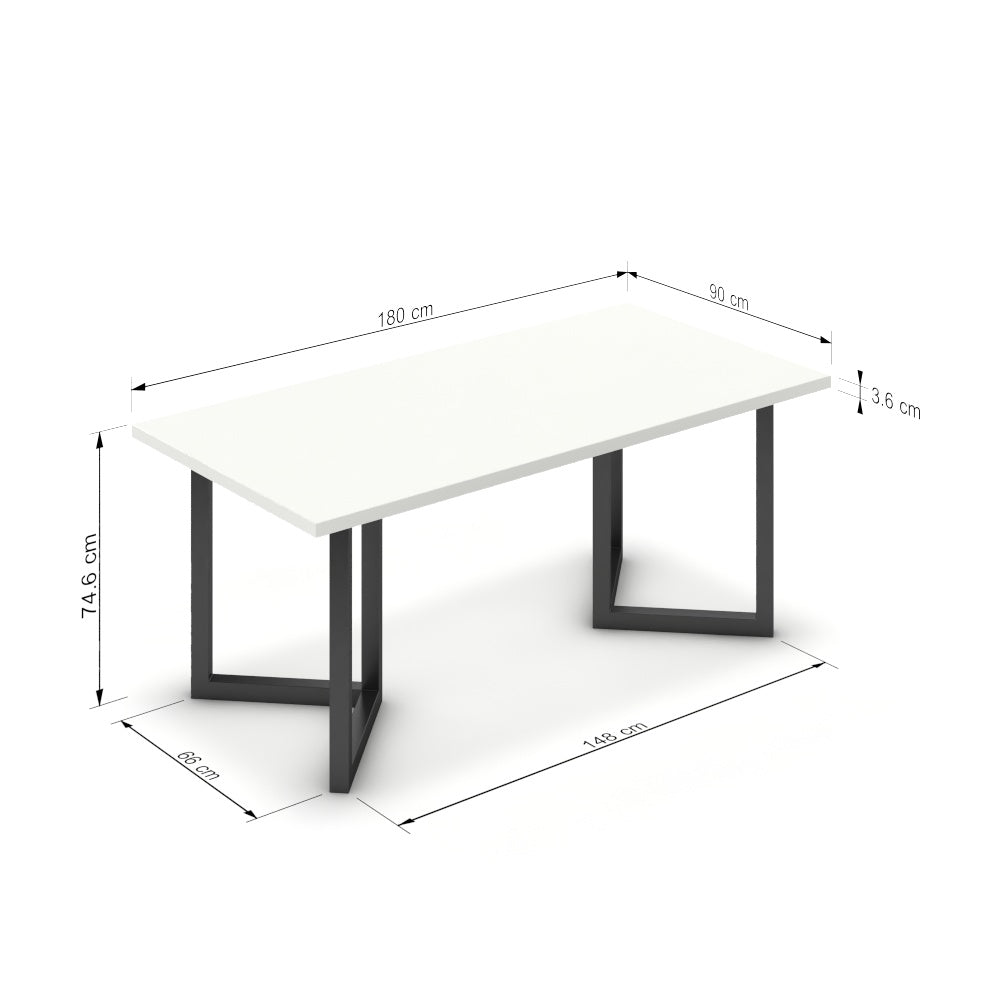 Étkezőasztal - Indra fekete lábbal - Alpesi fehér, méret: 180x90
