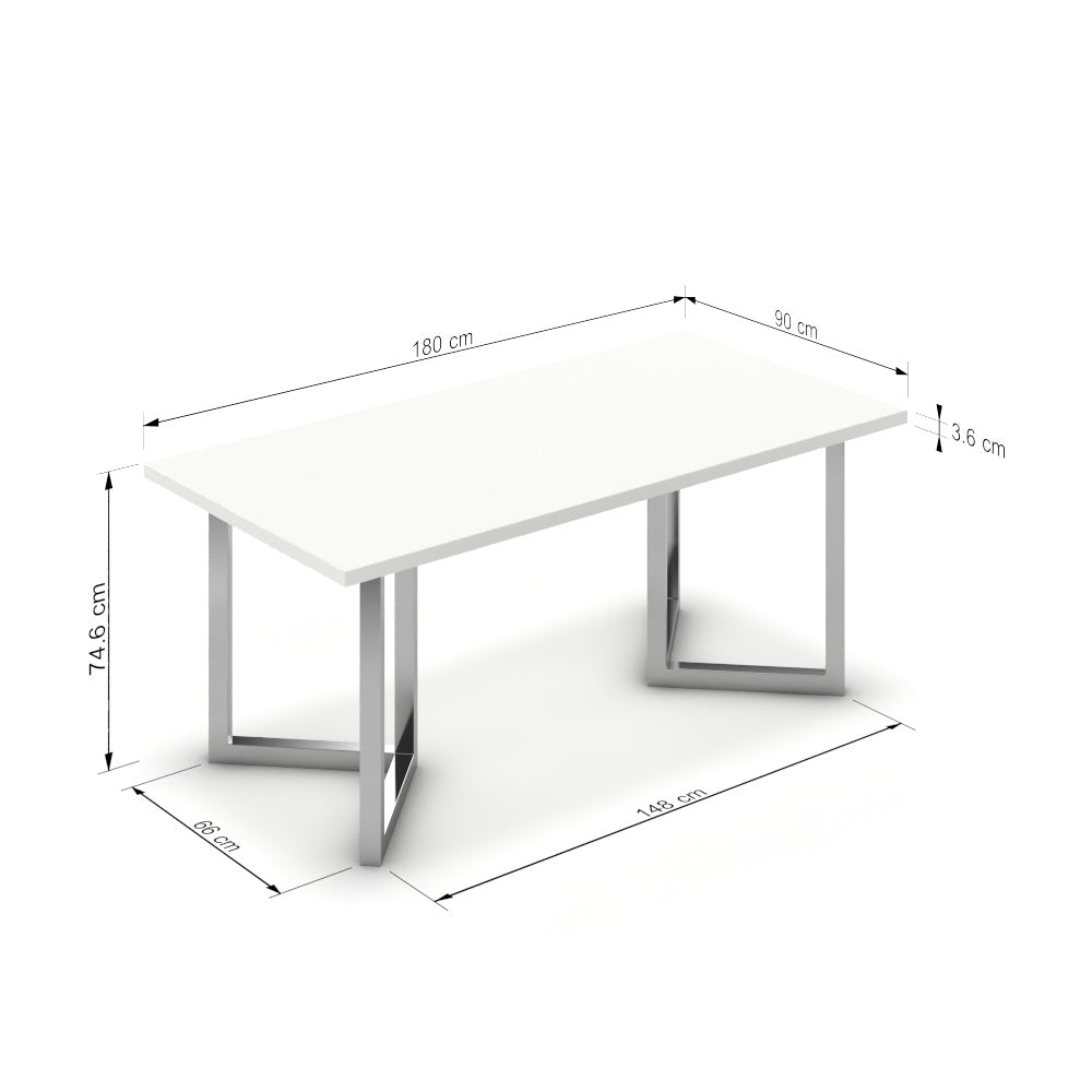 Étkezőasztal - Indra króm lábbal - Alpesi fehér, méret: 180x90
