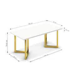 Étkezőasztal - Indra arany lábbal - Alpesi fehér, méret: 180x90