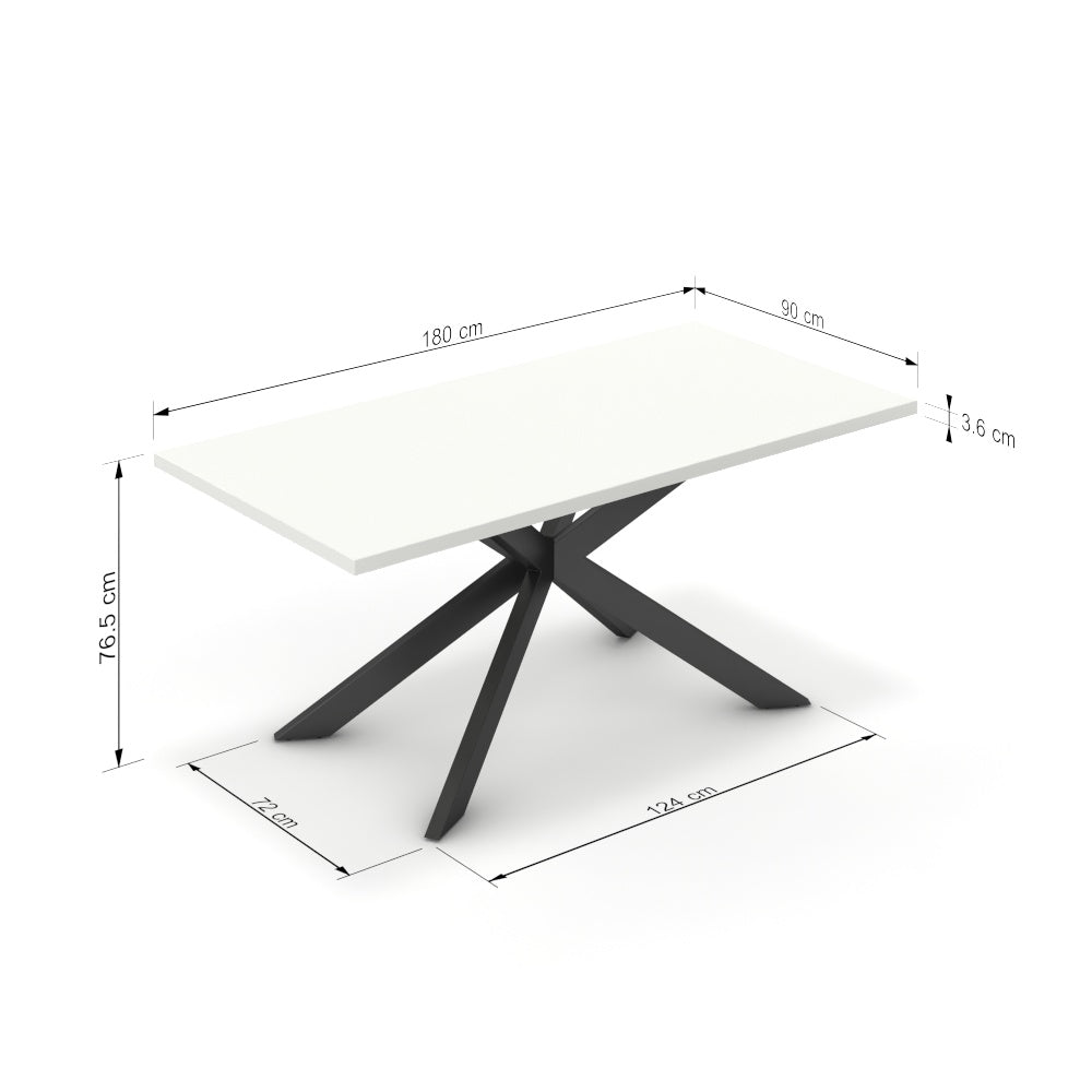 Étkezőasztal - Jama fekete lábbal - Alpesi fehér, méret: 180x90