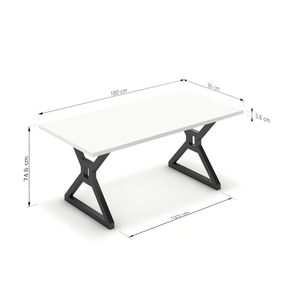 Étkezőasztal - Mandira fekete lábbal - Alpesi fehér, méret: 180x90