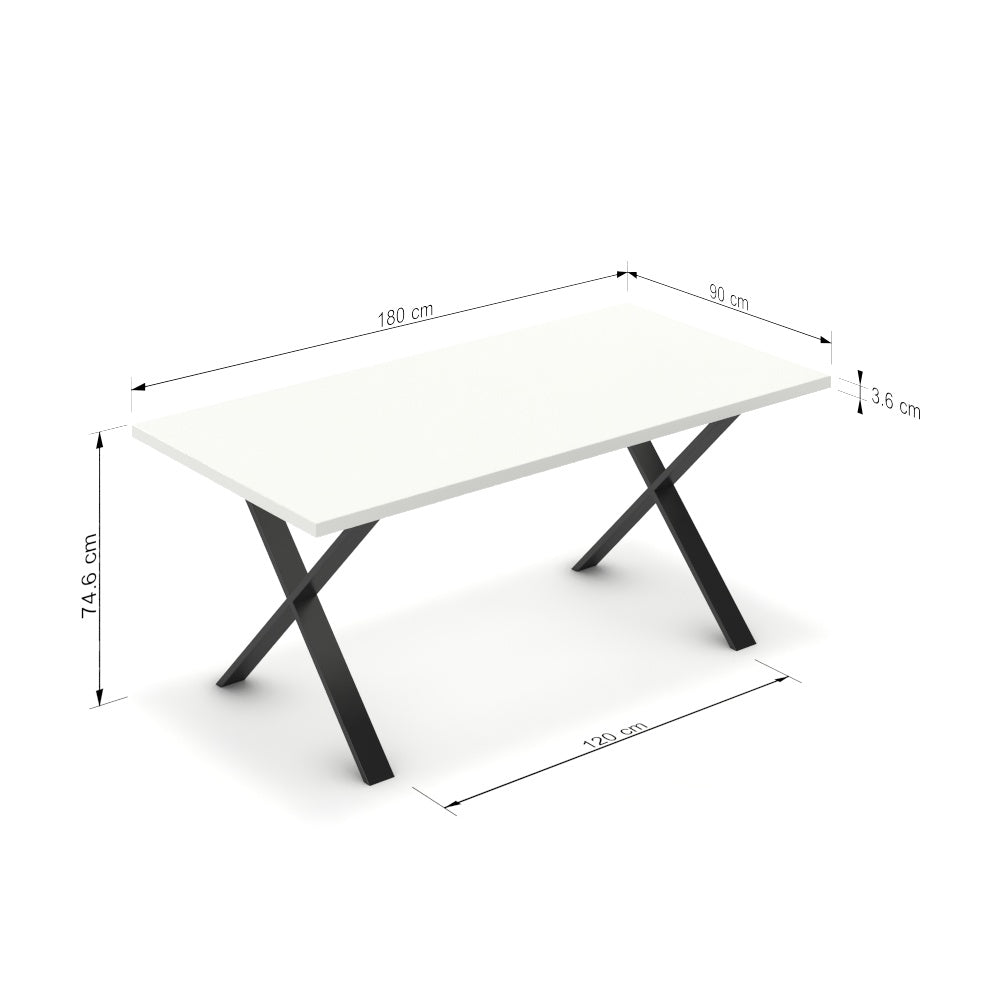 Étkezőasztal - Préma fekete lábbal - Alpesi fehér, méret: 180x90