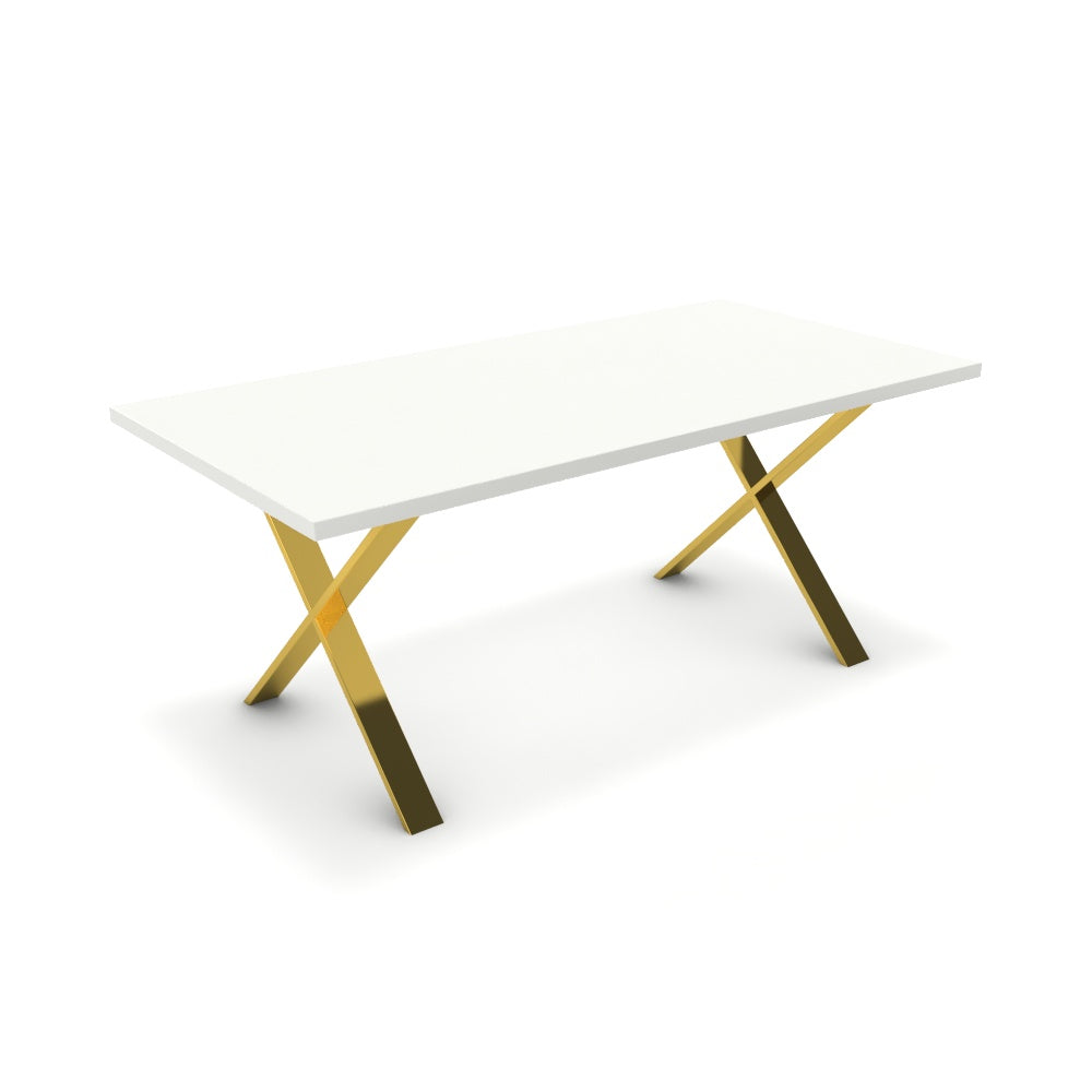 Étkezőasztal - Préma arany lábbal - Alpesi fehér, méret: 180x90