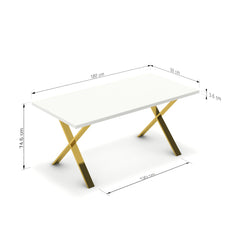 Étkezőasztal - Préma arany lábbal - Alpesi fehér, méret: 180x90