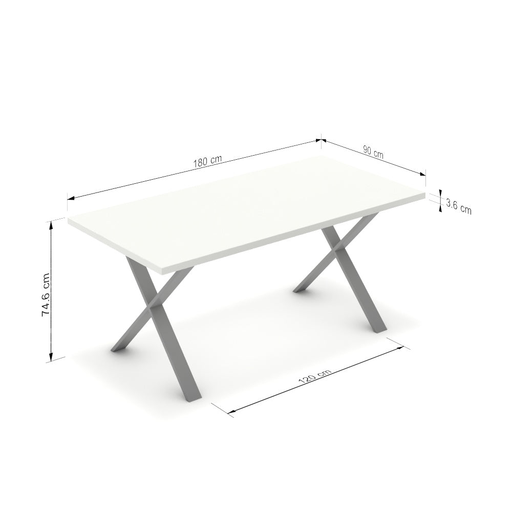 Étkezőasztal - Préma festett ezüst lábbal - Alpesi fehér, méret: 180x90
