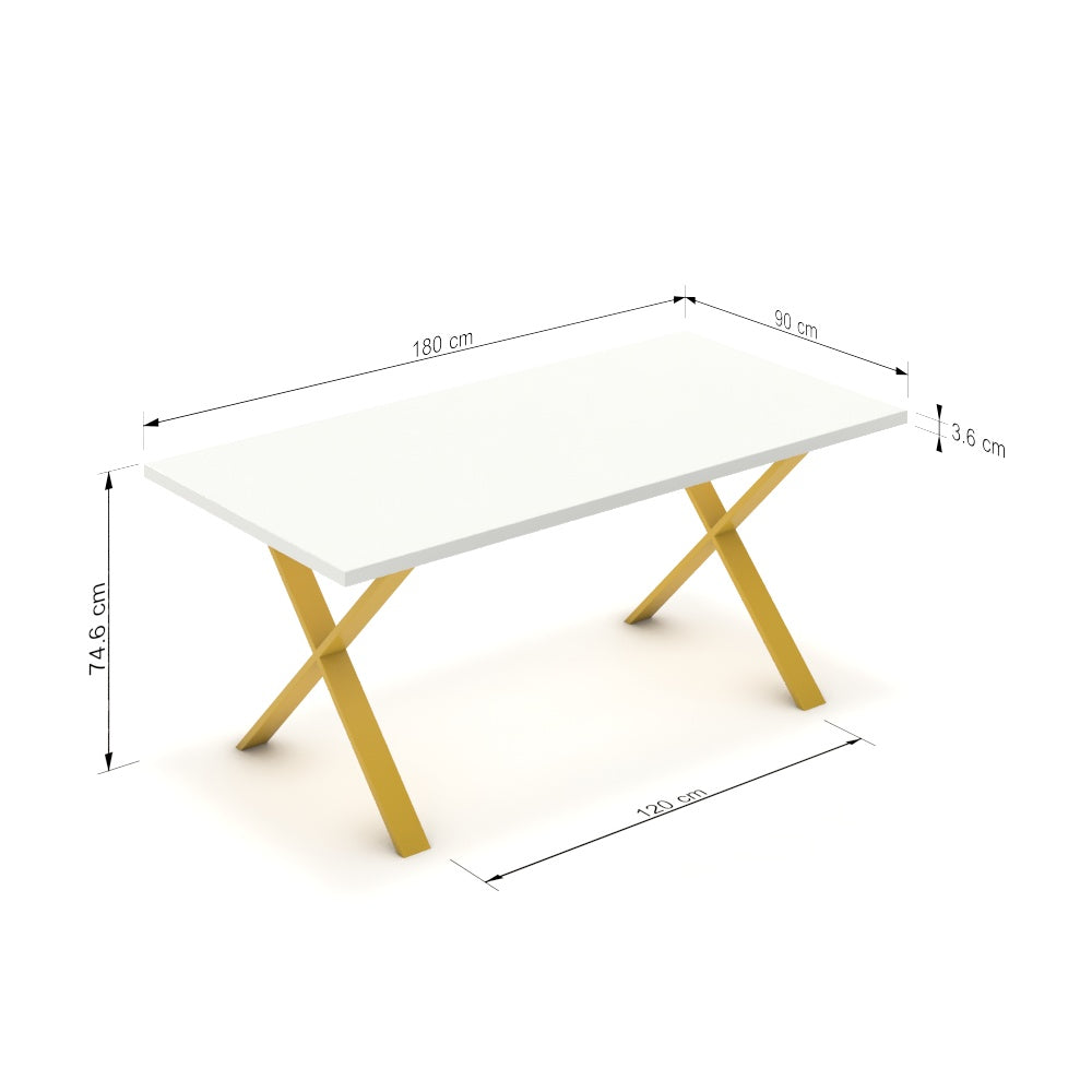 Étkezőasztal - Préma festett arany lábbal - Alpesi fehér, méret: 180x90