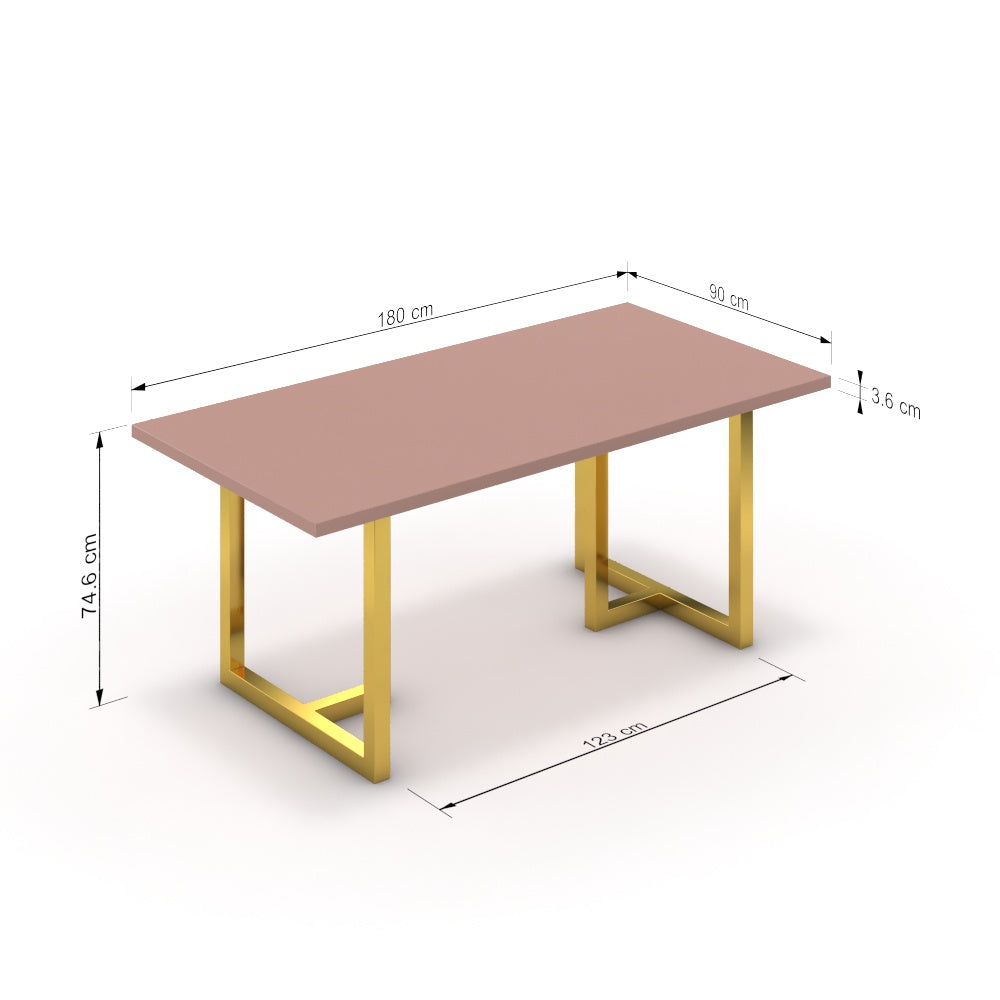 Étkezőasztal - Asara arany lábbal - Antik rózsaszín, méret: 180x90