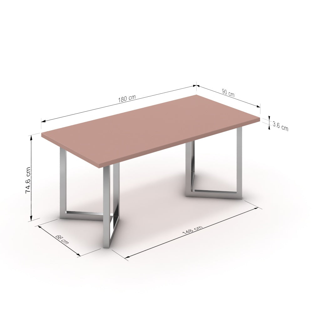 Étkezőasztal - Indra króm lábbal - Antik rózsaszín, méret: 180x90