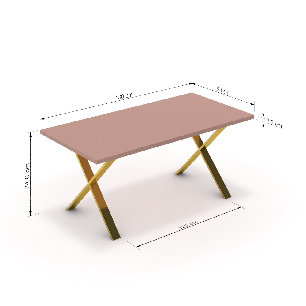 Étkezőasztal - Préma arany lábbal - Antik rózsaszín, méret: 180x90
