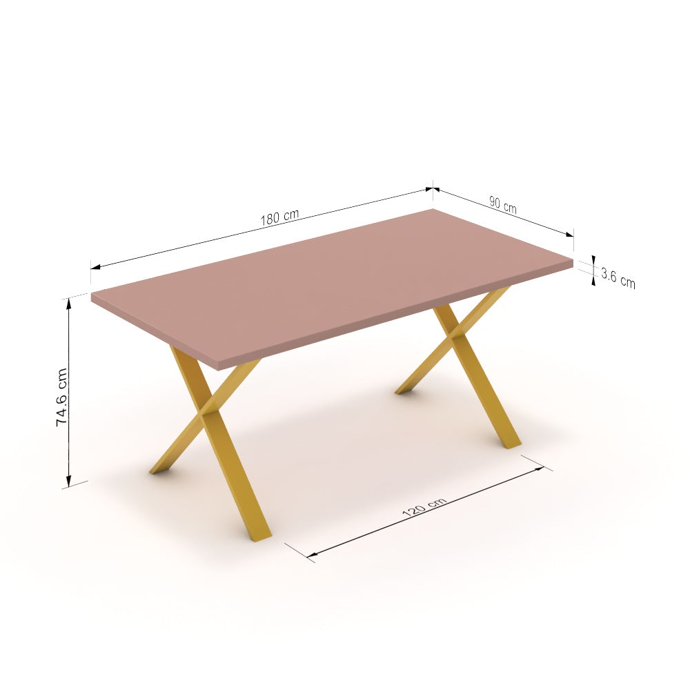 Étkezőasztal - Préma festett arany lábbal - Antik rózsaszín, méret: 180x90