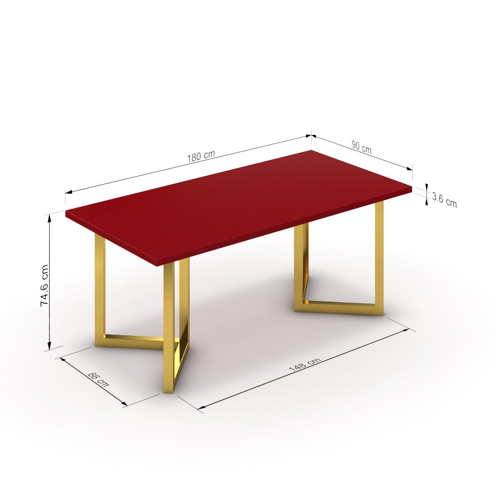 Étkezőasztal - Indra arany lábbal - Chilli piros, méret: 180x90