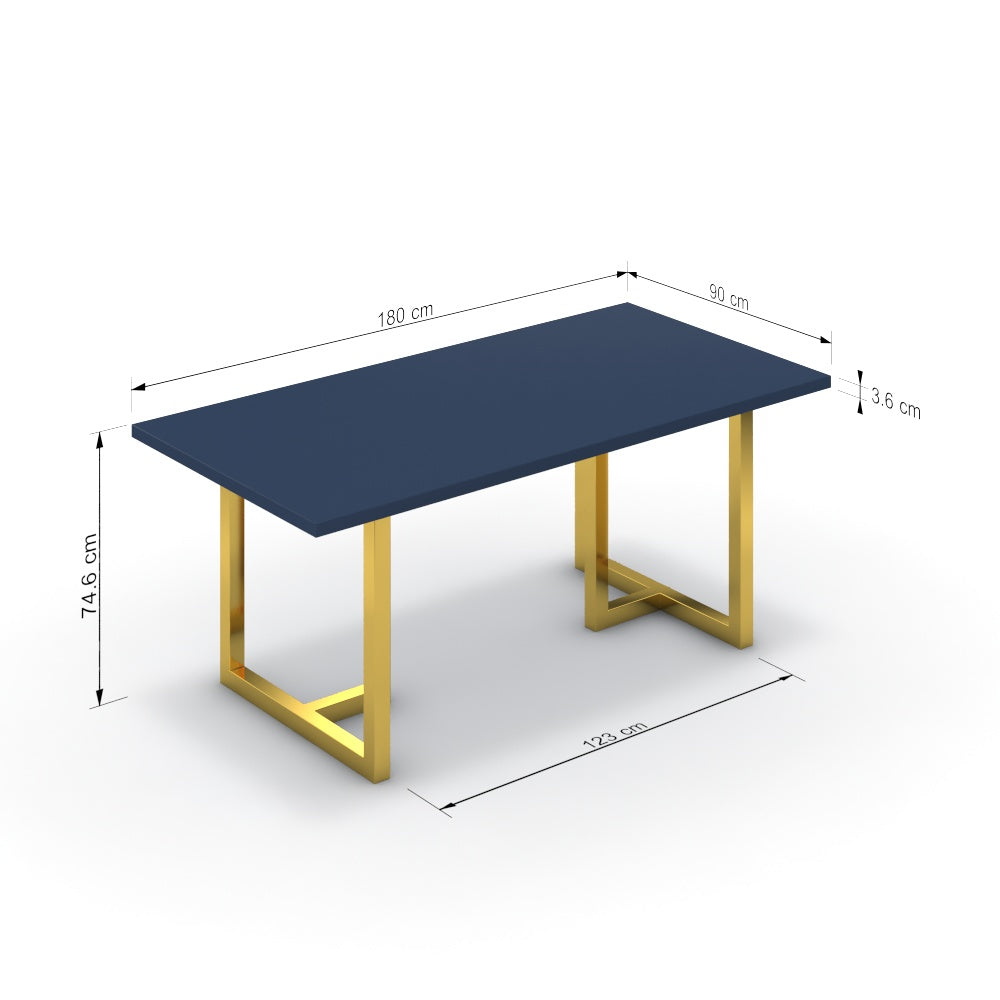 Étkezőasztal - Asara arany lábbal - Tiroli kék, méret: 180x90